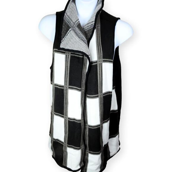 Chico's Black White Patchwork Open Tunic Sweater Vest 16 - Picture 1 of 9